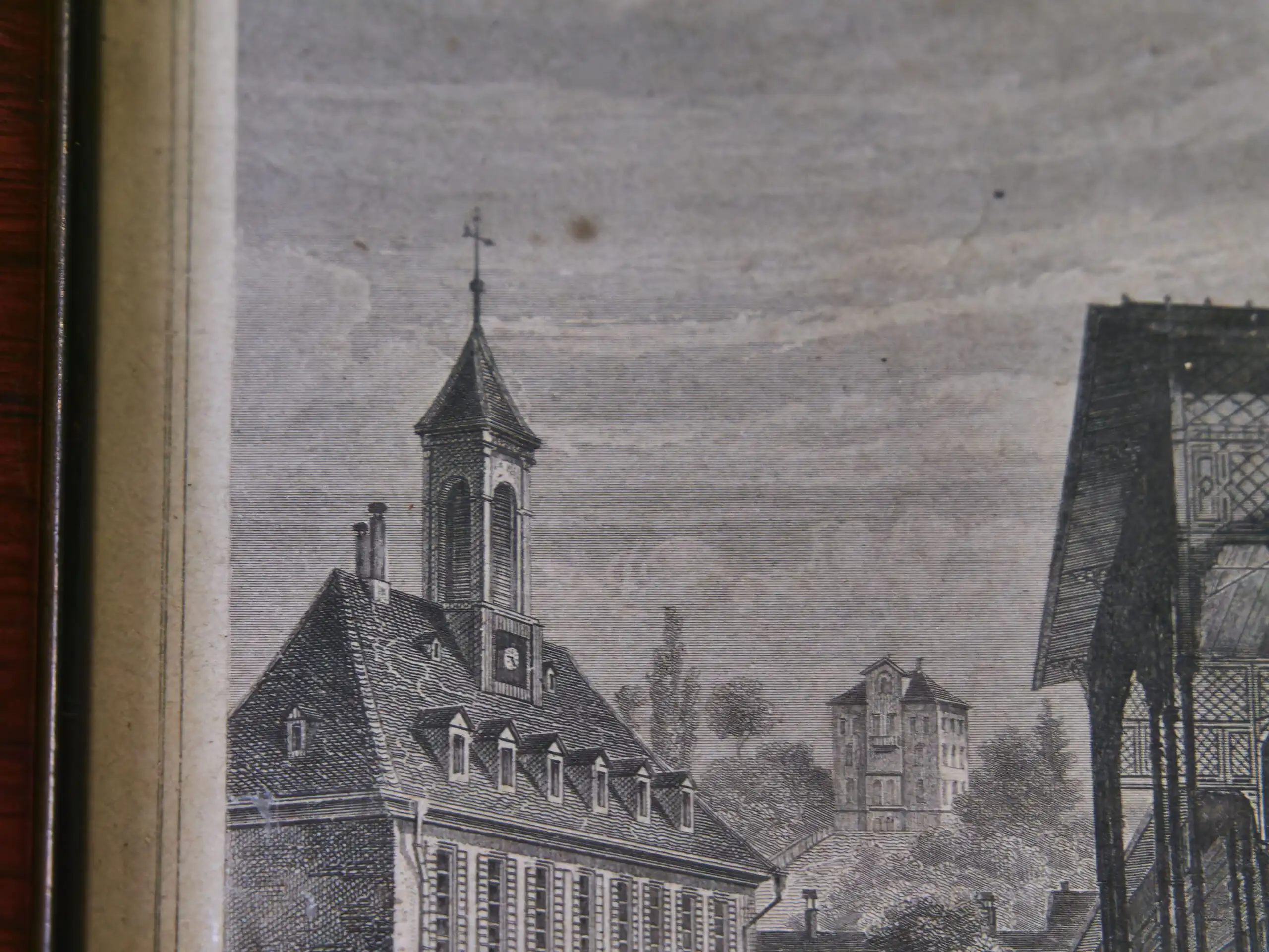 Sada 3 starých grafik v mahagonových rámech (19. století)