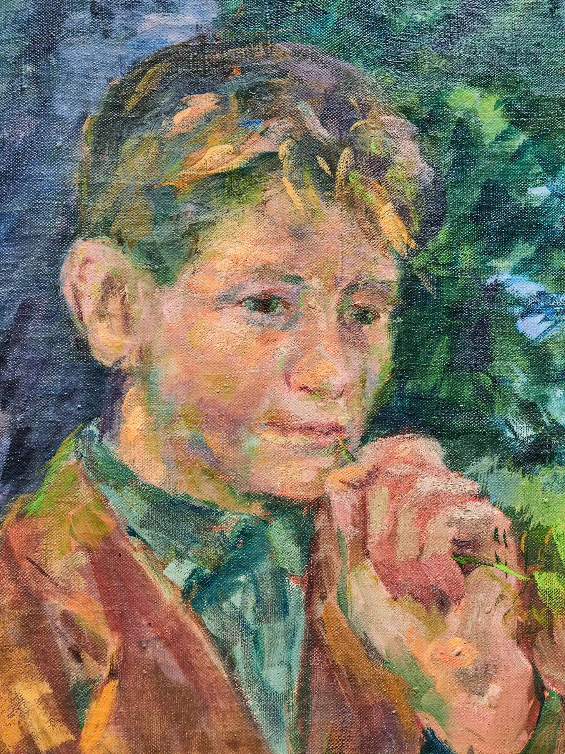 Chlapec s košíkem třešní – olejomalba, signováno a datováno 1960