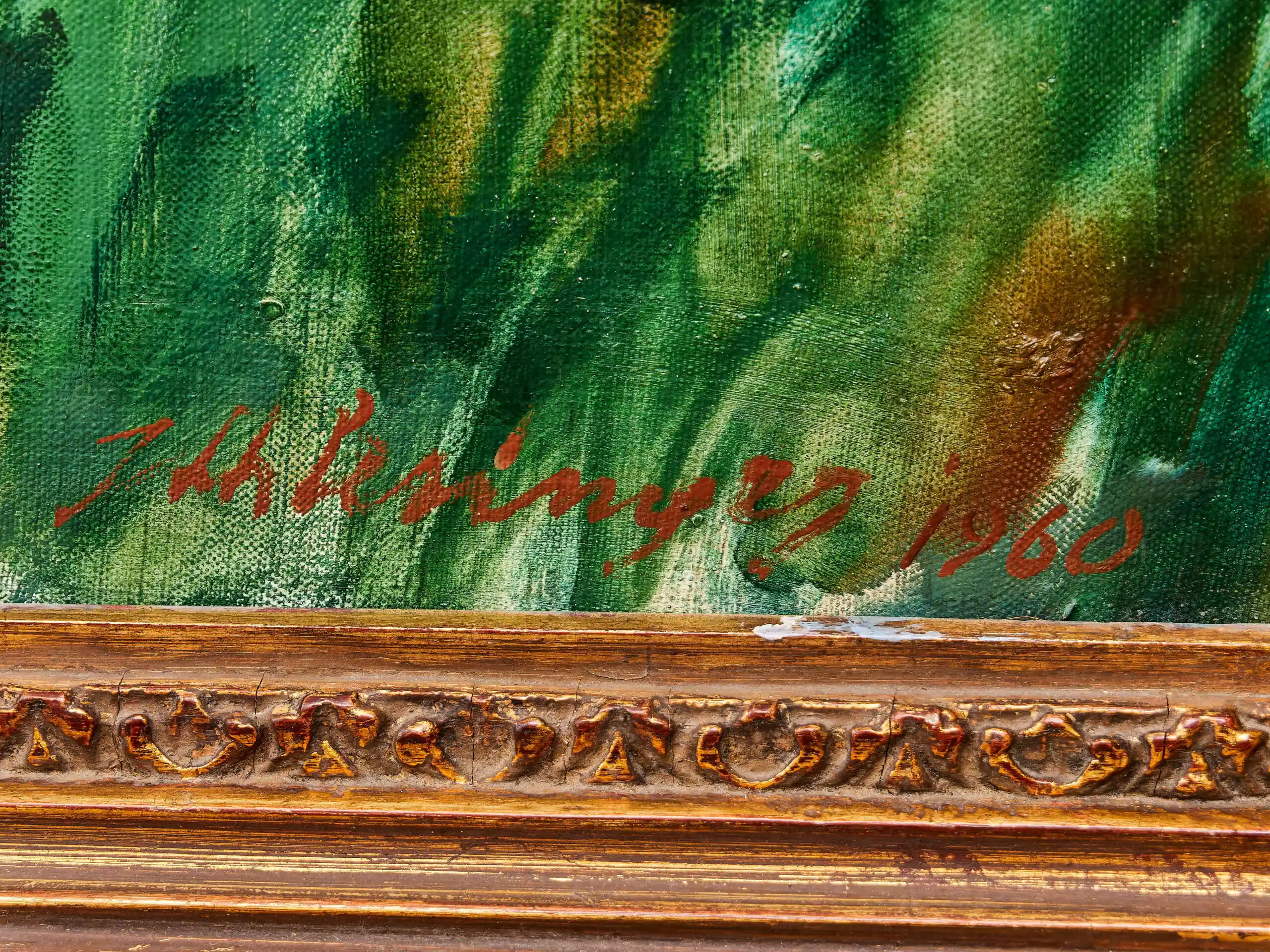 Chlapec s košíkem třešní – olejomalba, signováno a datováno 1960