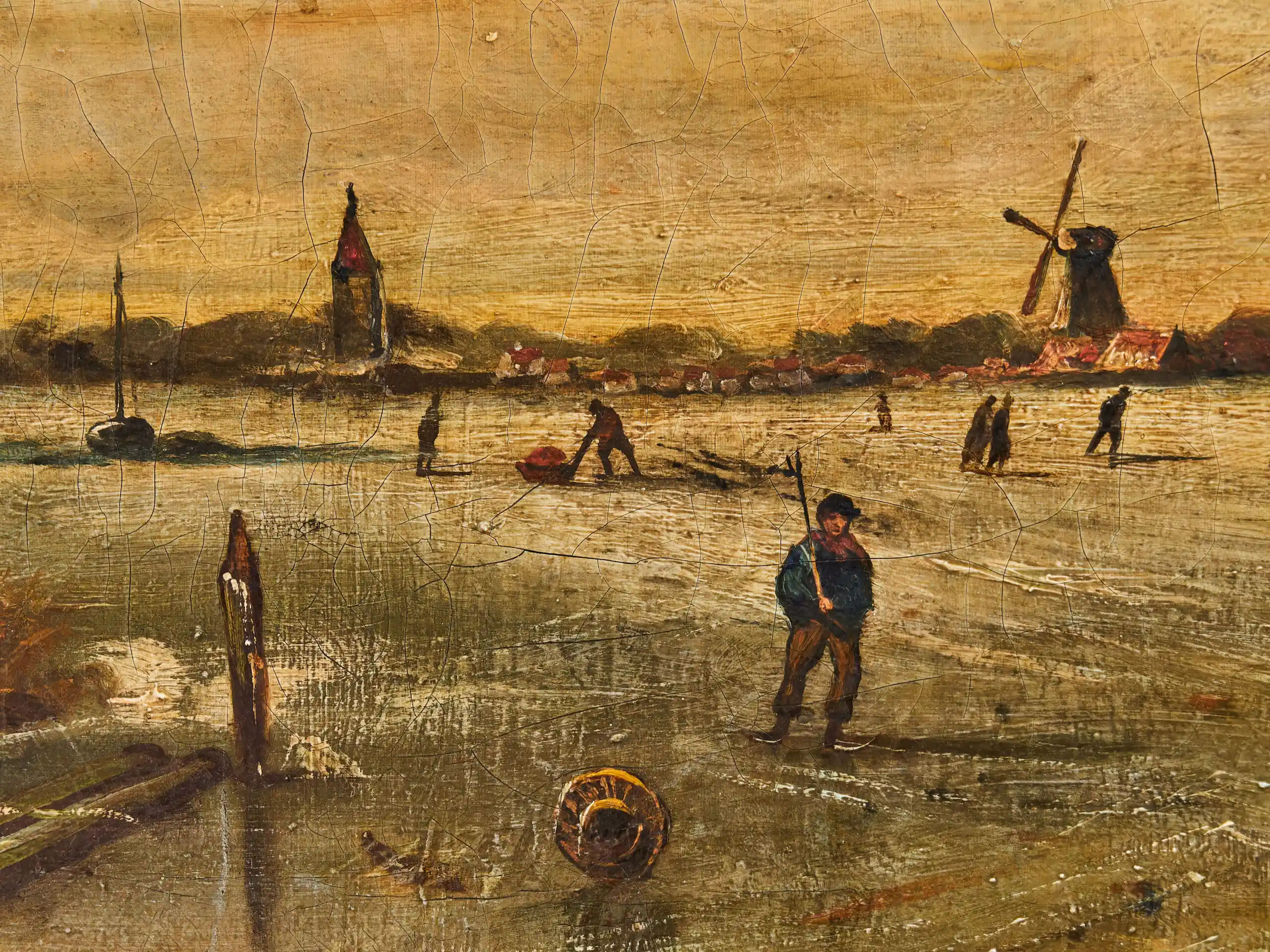 Zimní krajina s bruslaři – J. Spolet (1854–1912), olej na plátně