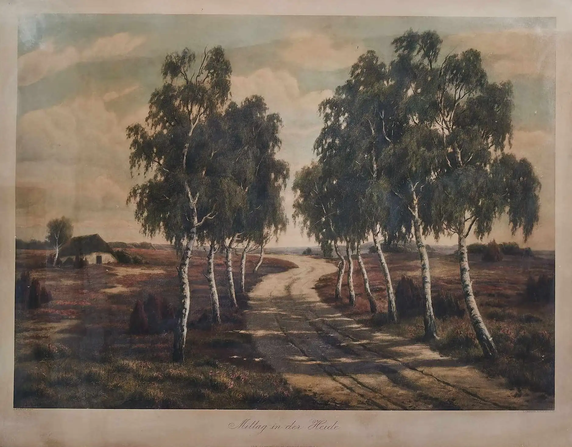 Obraz „Mittag in der Heide“ – krajina s břízami od H. Schmidta