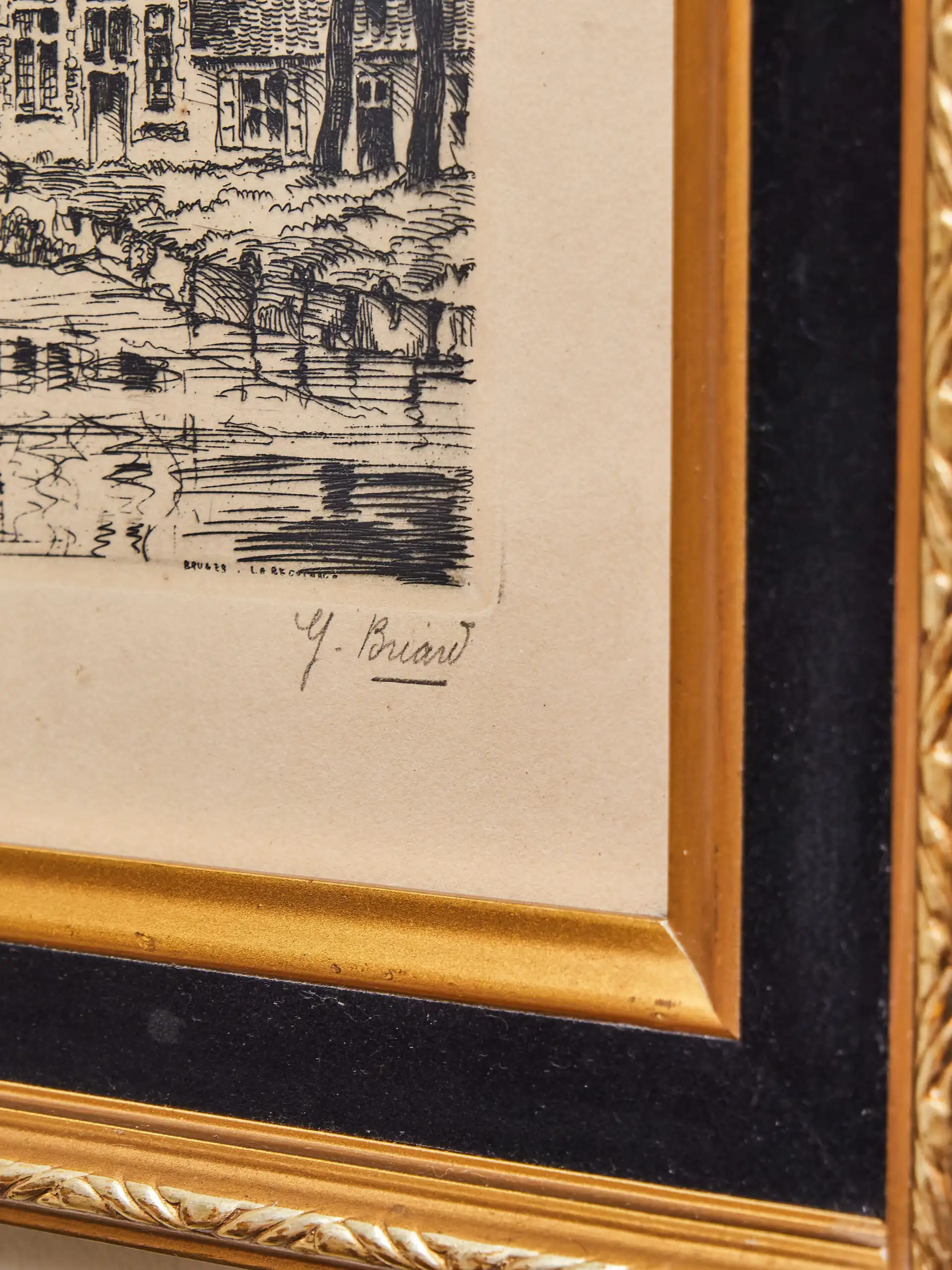 Bruggy – dvojice originálních kreseb tuší od Y. Briarna, kolem roku 1930