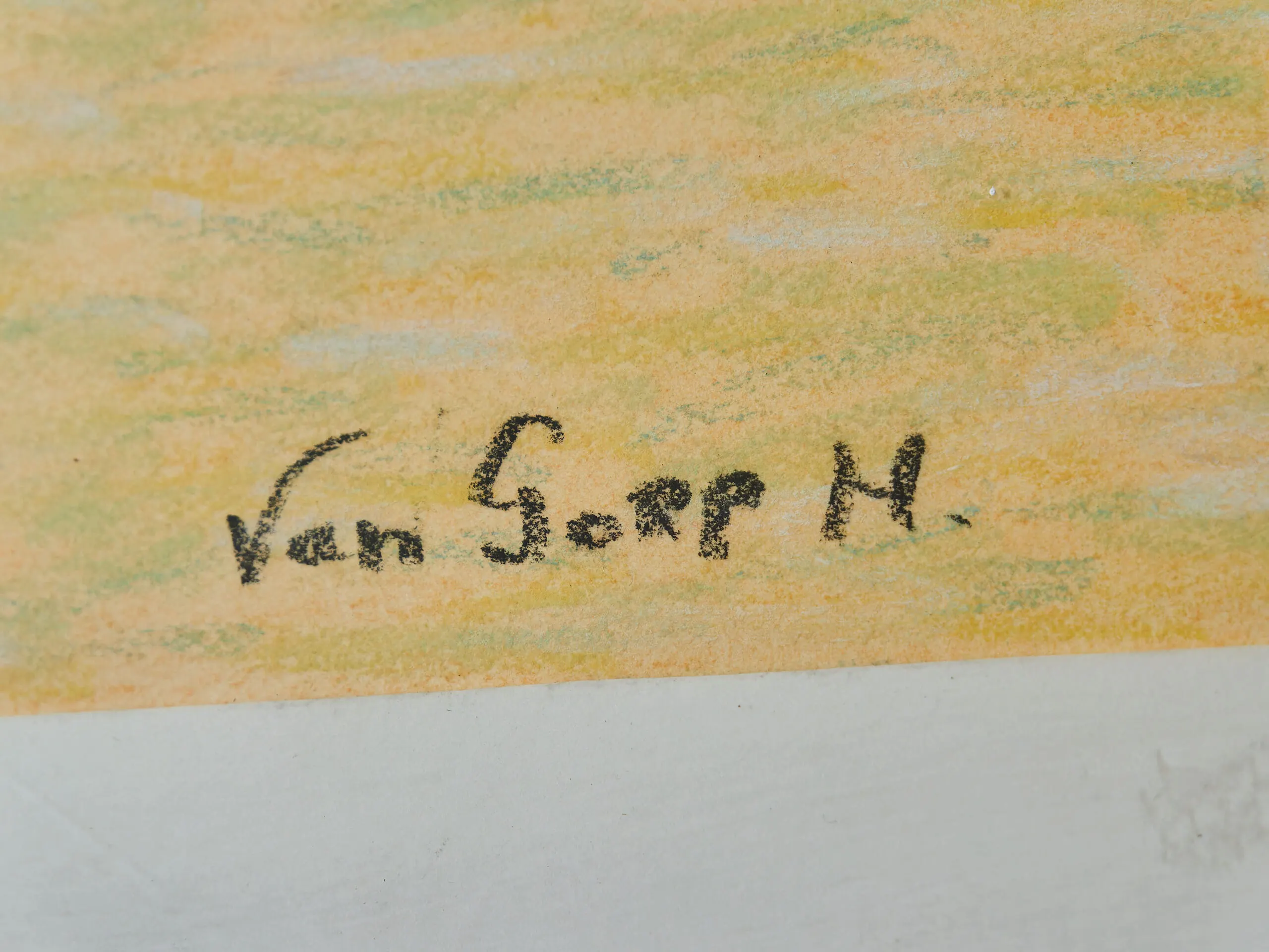 Barevná kresba – venkovská ulice s postavami a vozem, Van Gorp M.