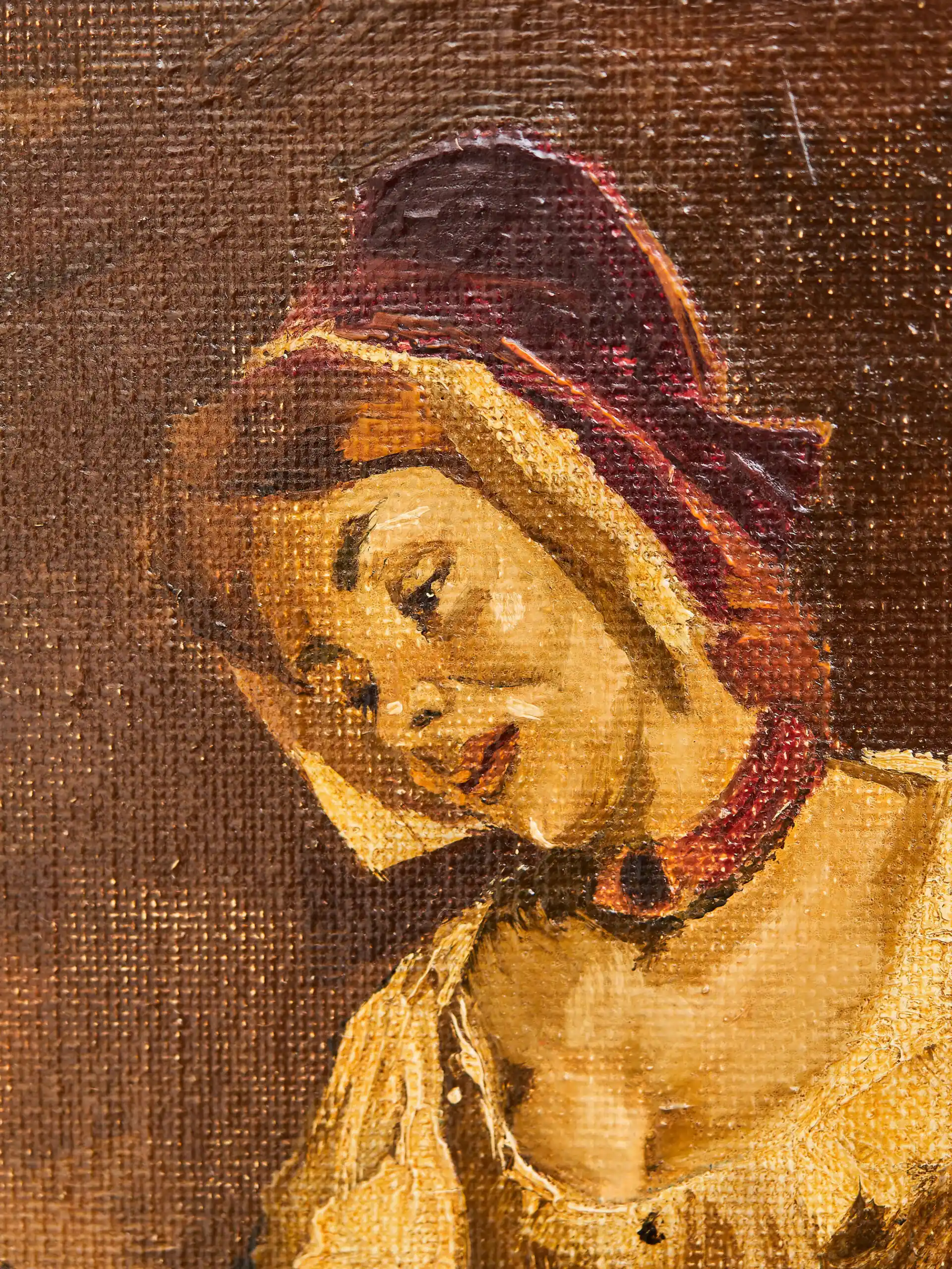 Olejomalba s výjevem z venkovské kuchyně – signováno