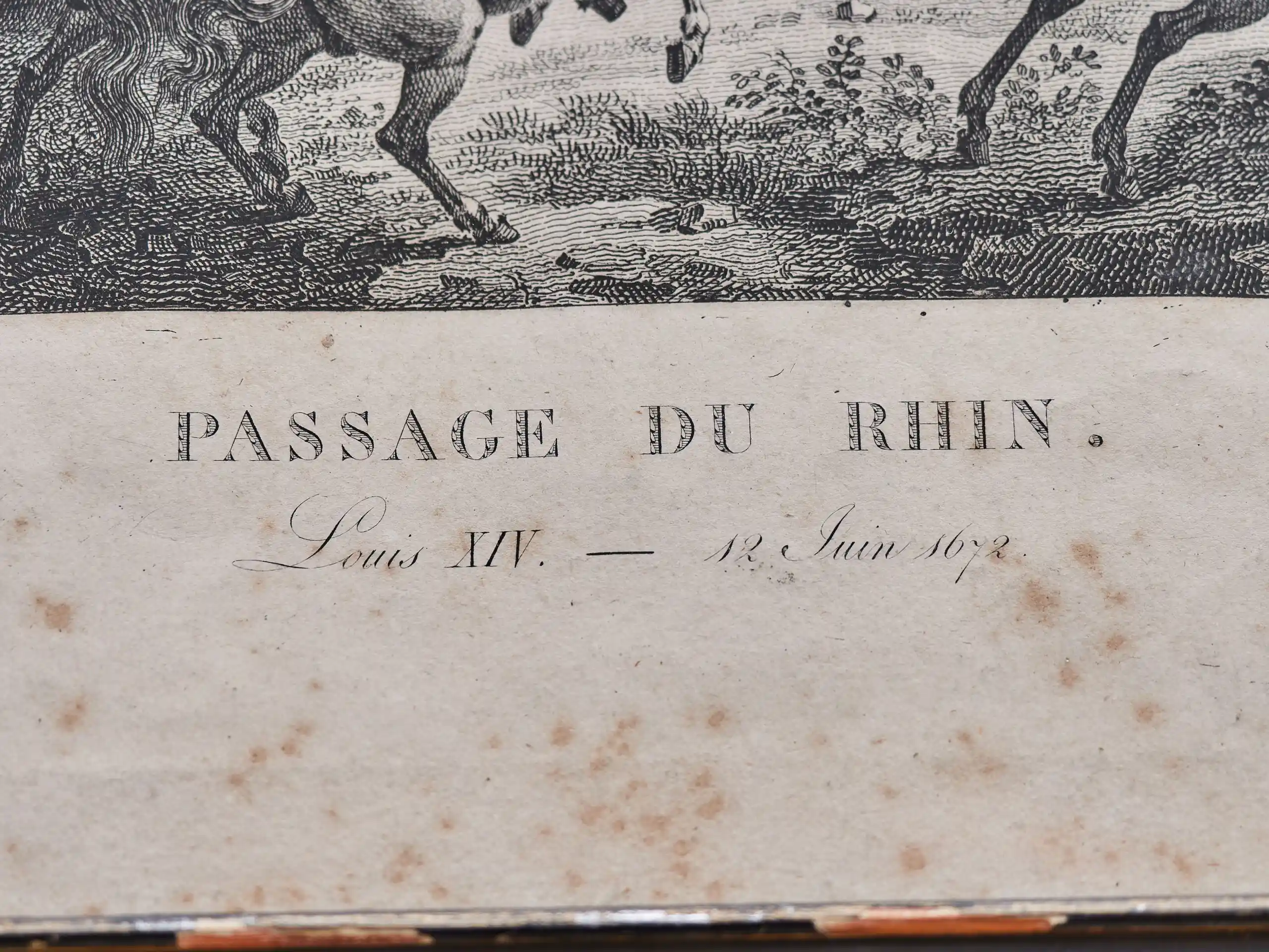 Mědirytina přechod přes Rýn vojska Ludvíka XIV