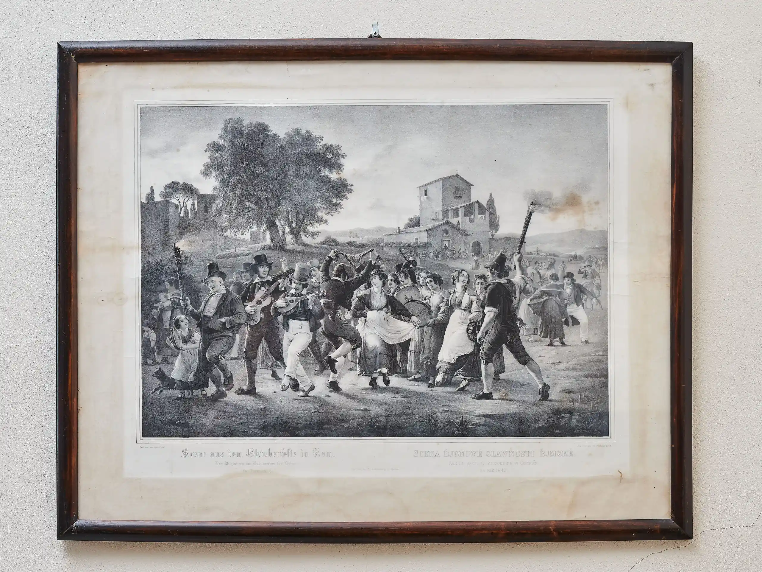 Litografie Scéna říjnové slavnosti římské, Marstrand 1841, Hanfstaengl Dresden