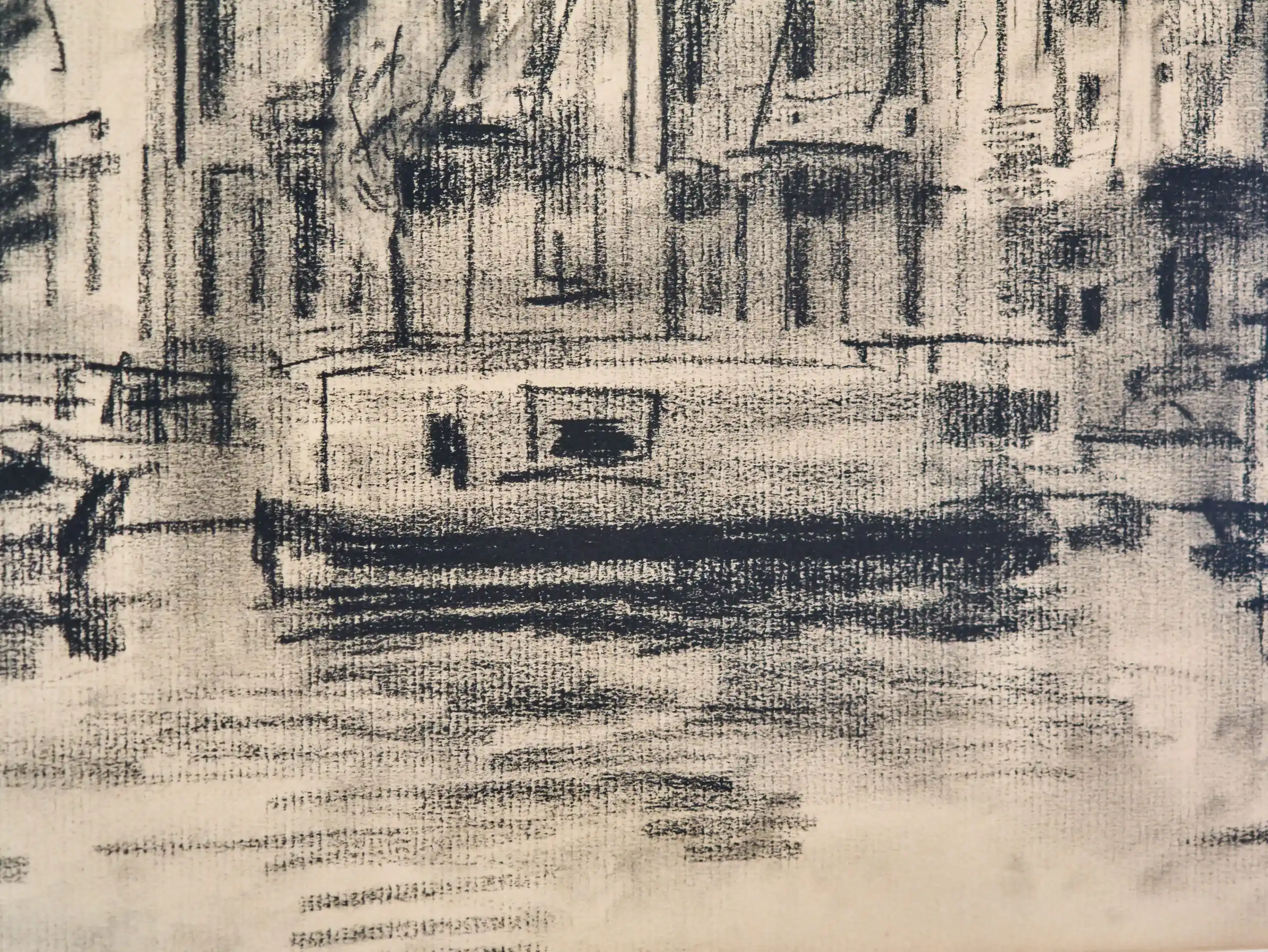 Kresba uhlem Engelman 1980, městské nábřeží, Amsterdam