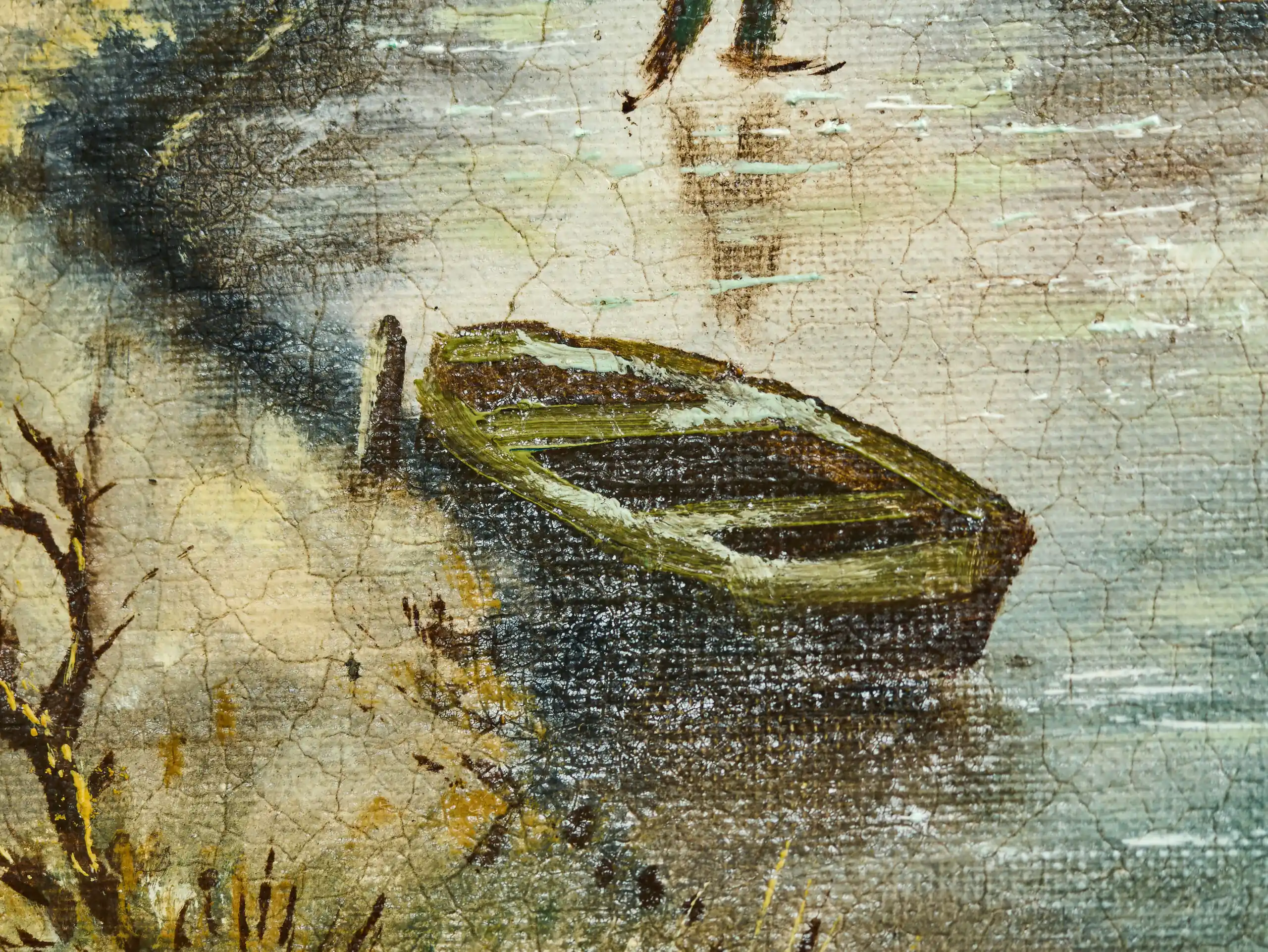 Zimní krajina s postavami na zamrzlé řece, olej na dřevěné desce, signováno B. Van Rijn