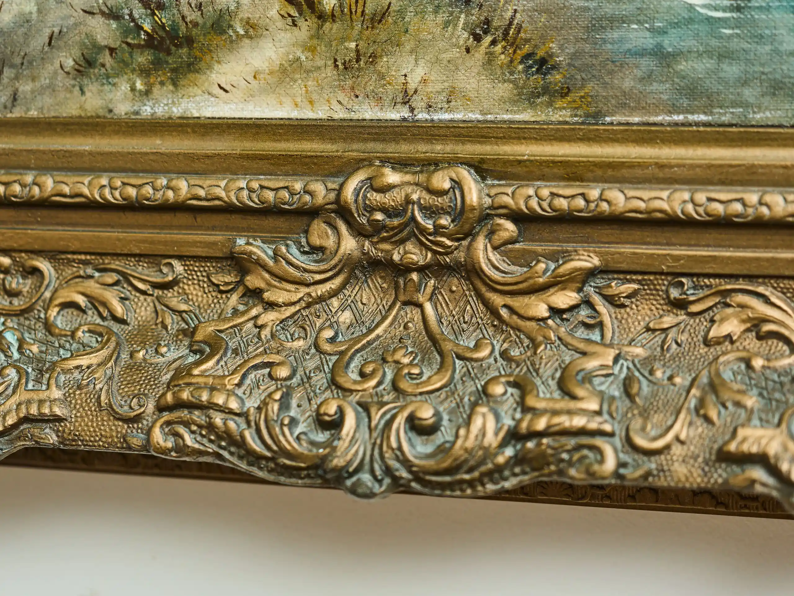 Zimní krajina s postavami na zamrzlé řece, olej na dřevěné desce, signováno B. Van Rijn