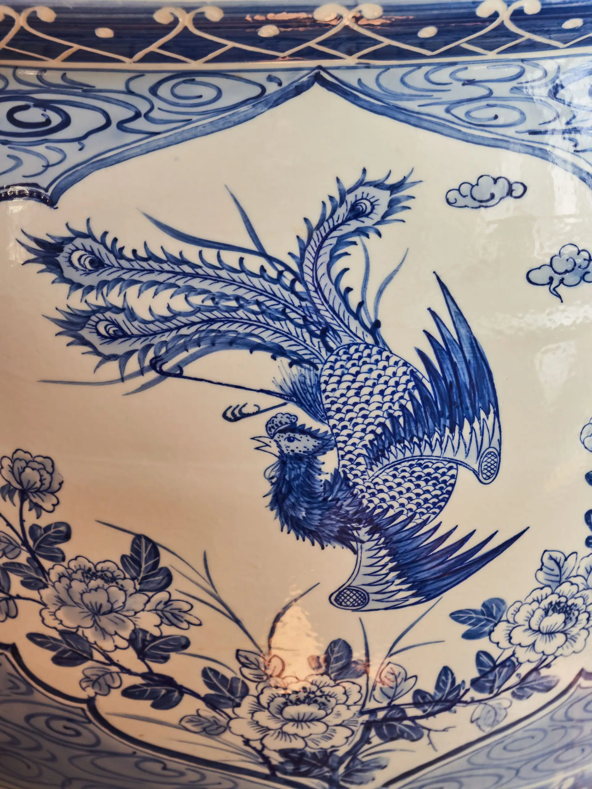 Čínský ručně malovaný porcelánový květináč – kobaltová modř, Ø 47,5 cm