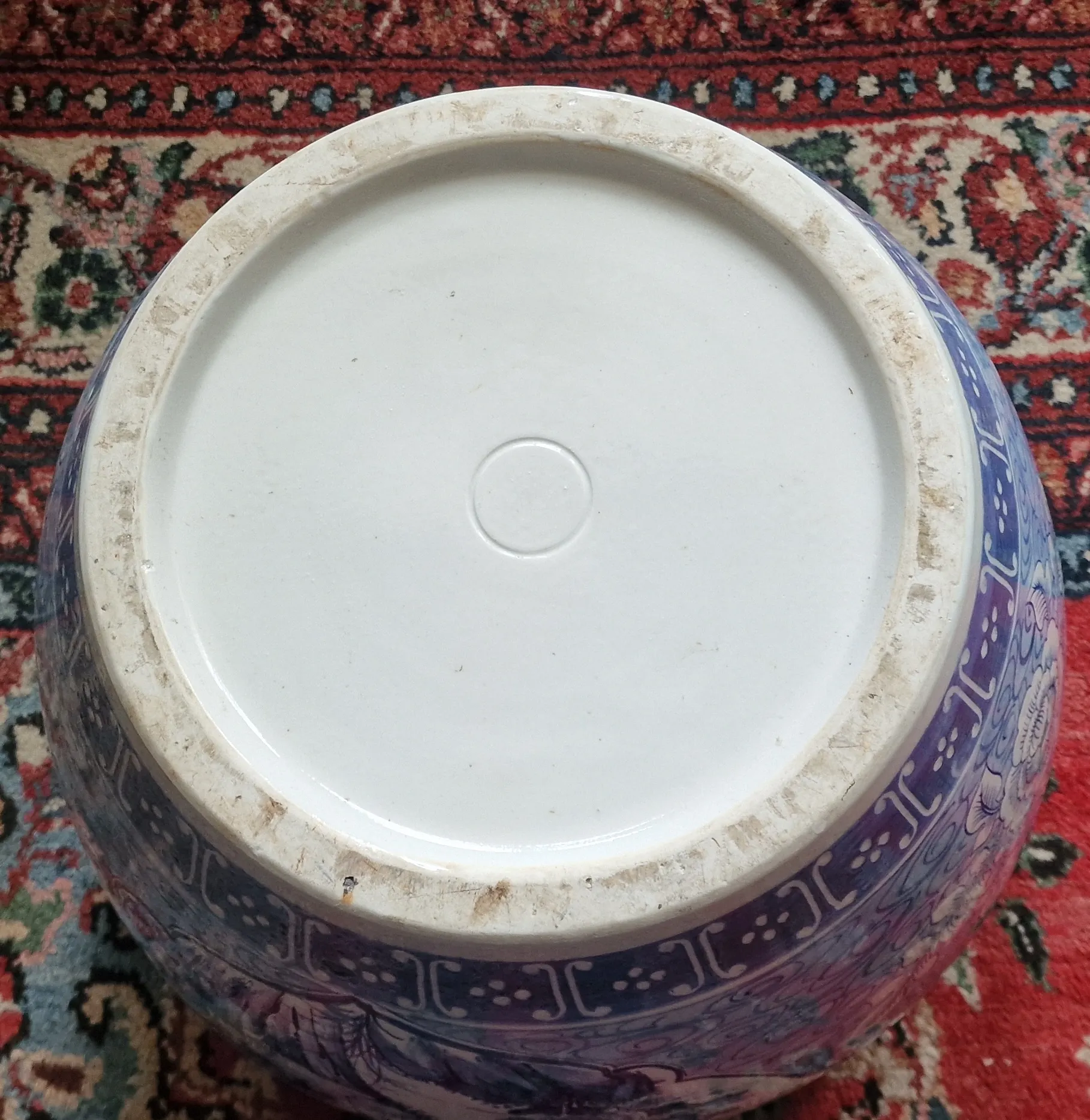 Čínský ručně malovaný porcelánový květináč – kobaltová modř, Ø 47,5 cm