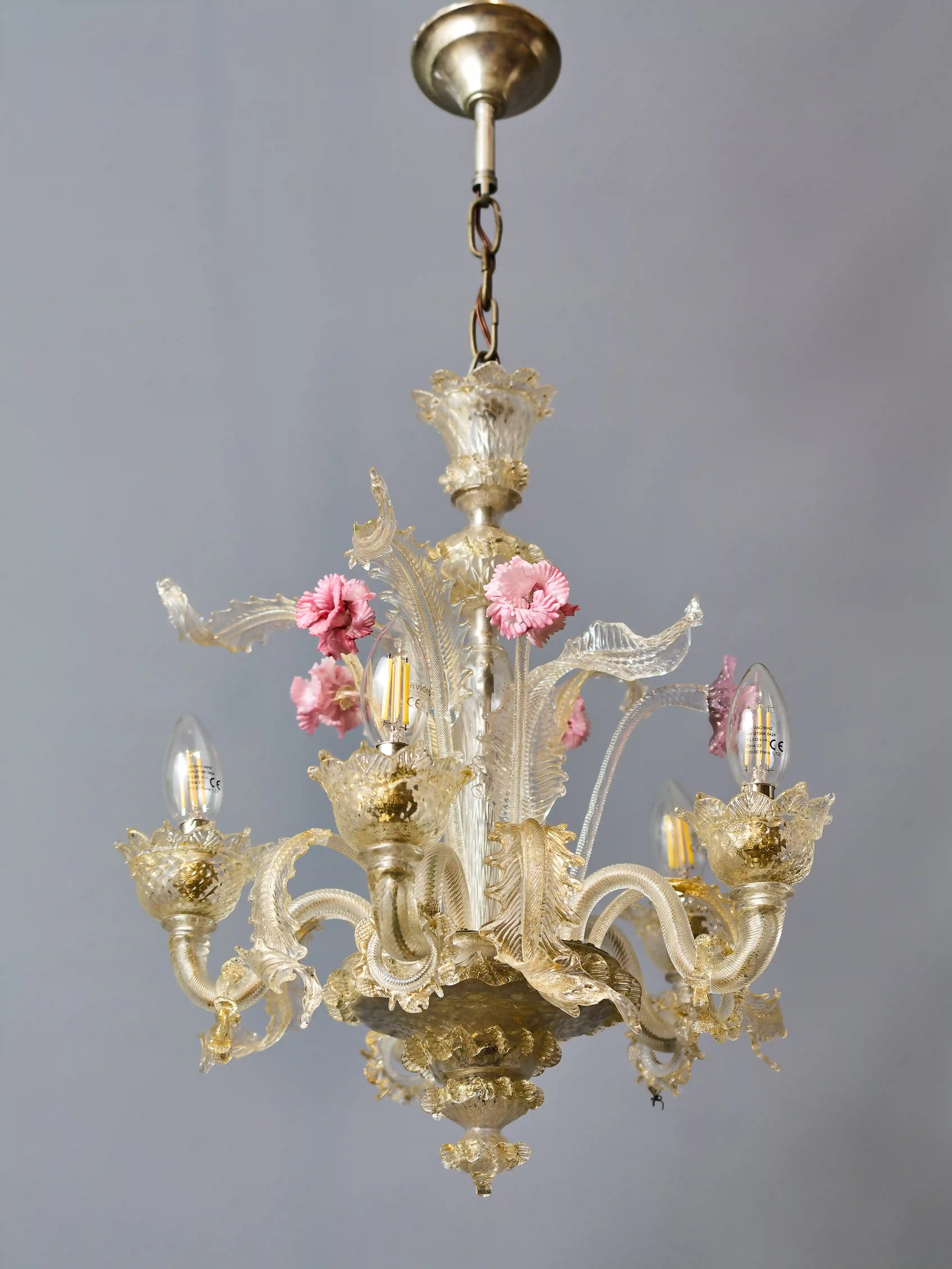 Benátský pětiramenný skleněný lustr Murano