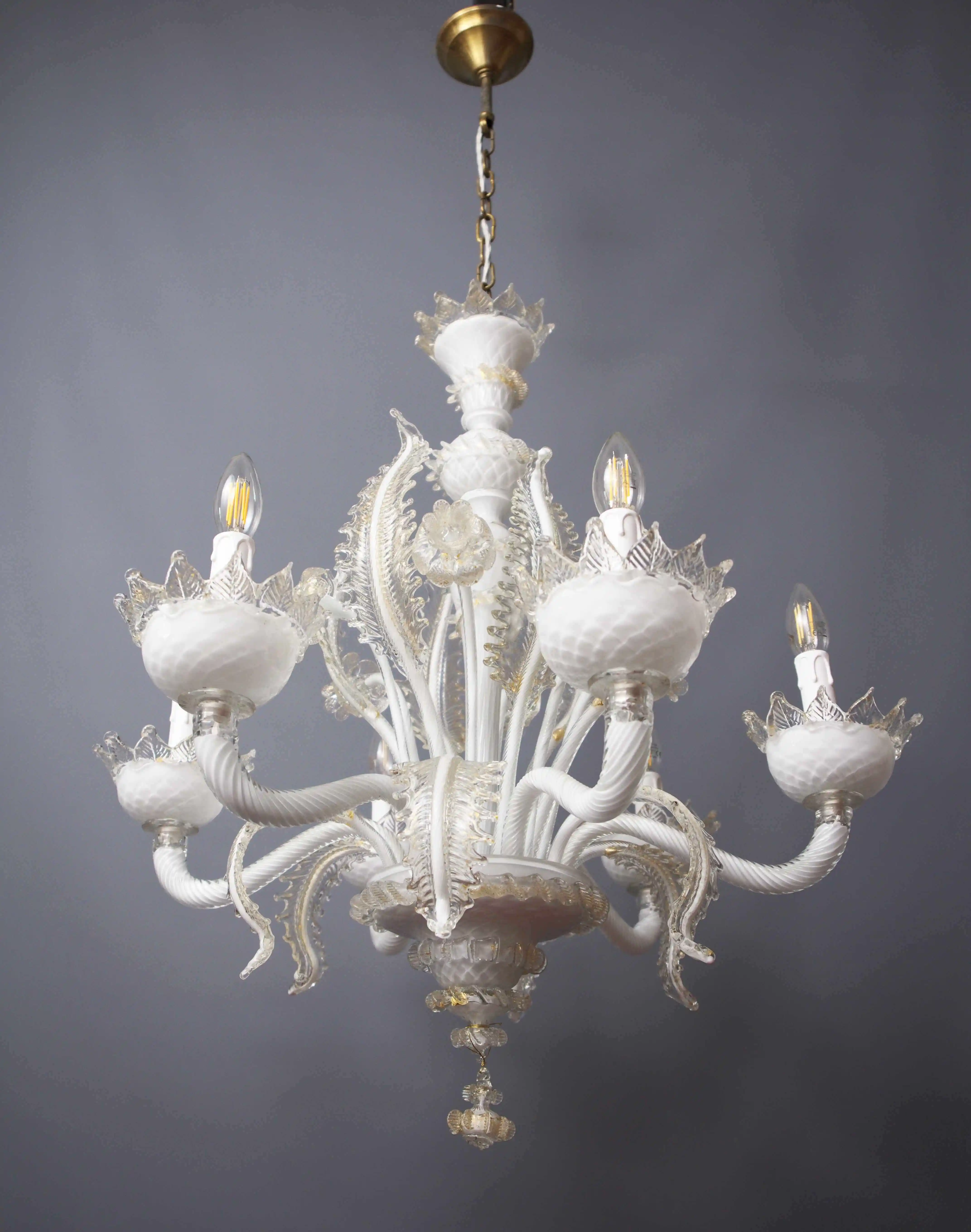 Benátský šestiramenný lustr z Murana, kolem roku 1950