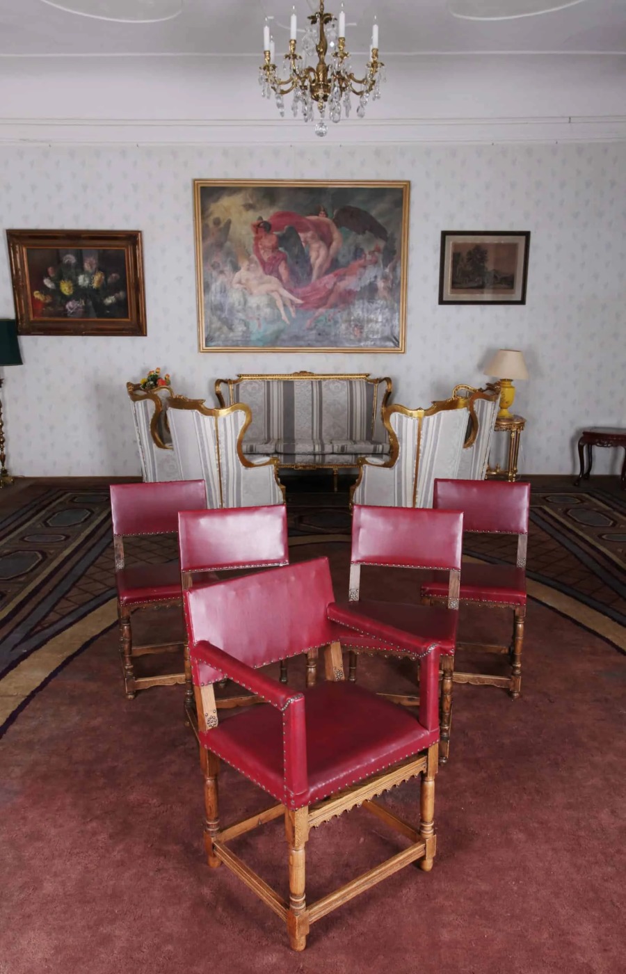 Starožitný komplet 4 židlí a křesílka. Neorenesance