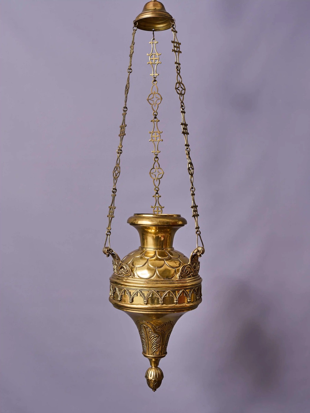 Neogotická závěsná chrámová olejová lampa - věčné světlo