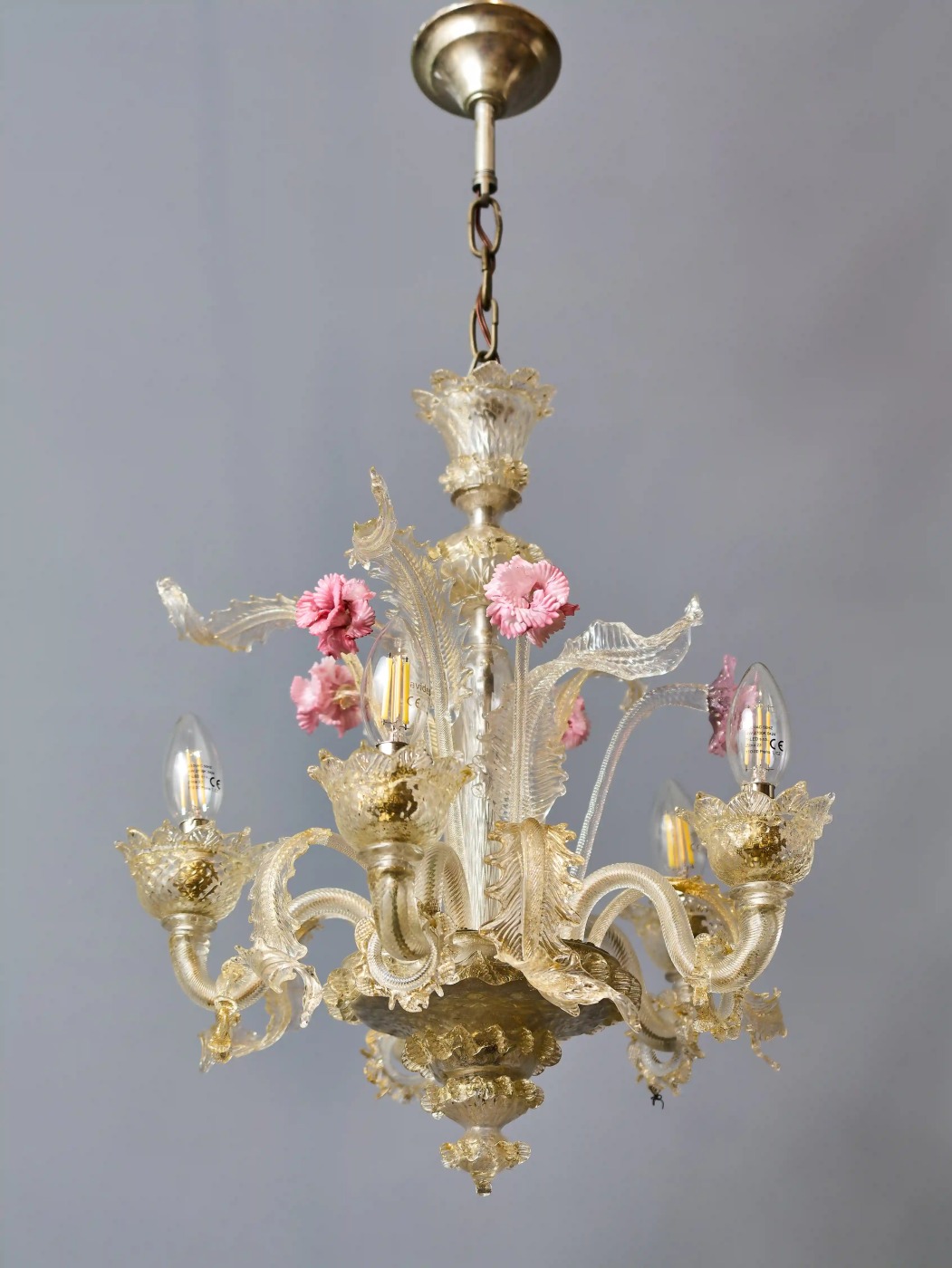 Benátský pětiramenný skleněný lustr Murano