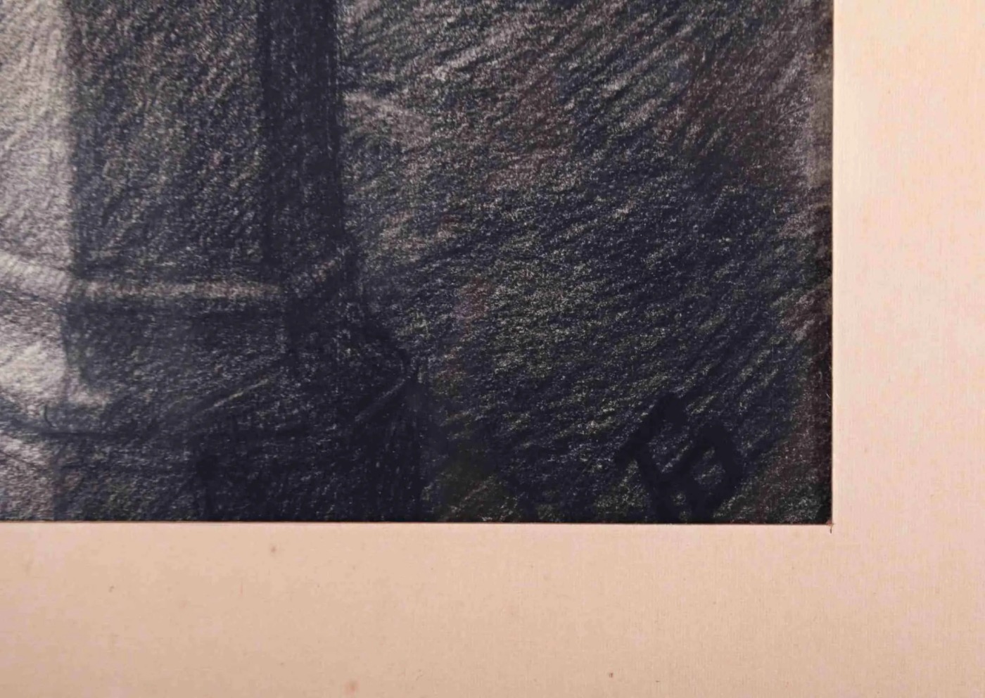 Sedící mnich. Kresba uhlem. Signováno