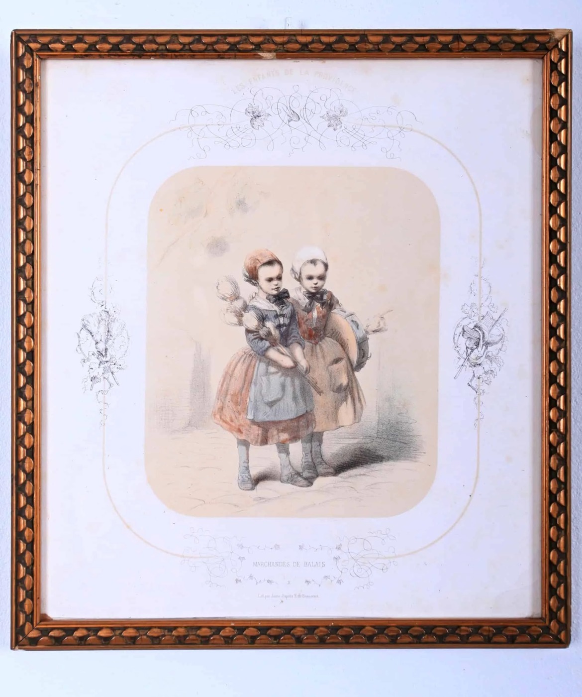 Pochod s košťaty. Kolorovaná litografie