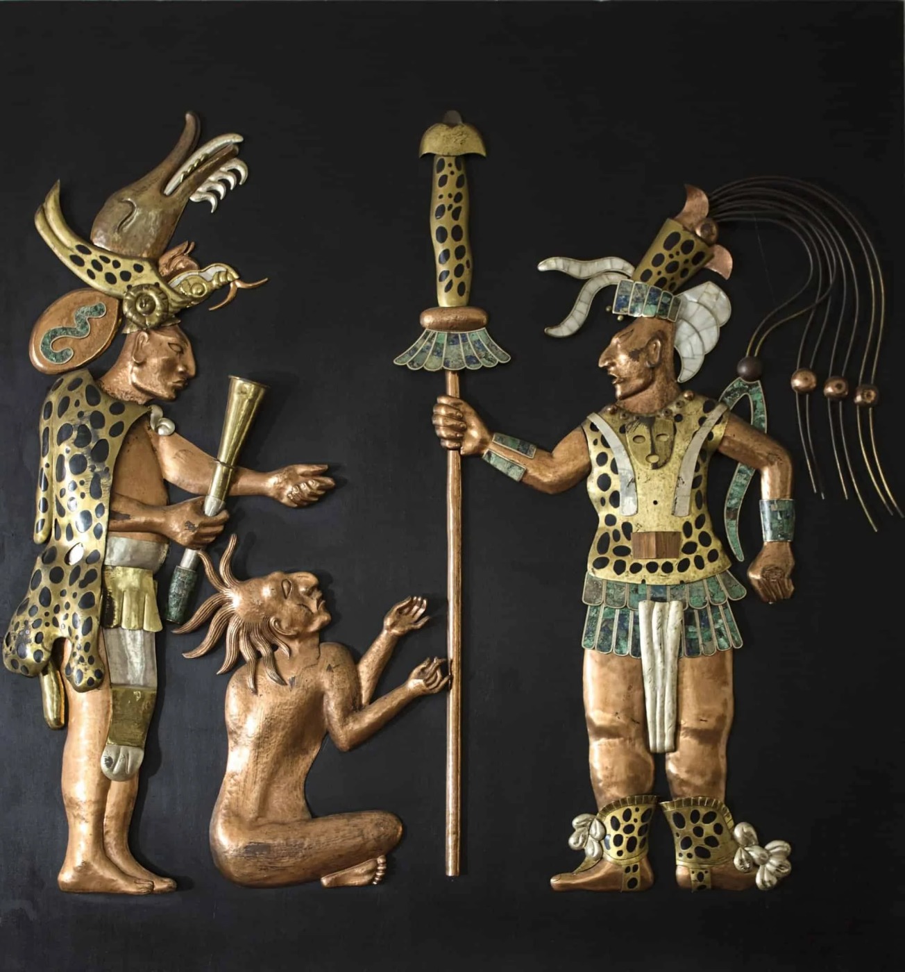 Měděná reliéfní scéna na desce 132 X 122 cm