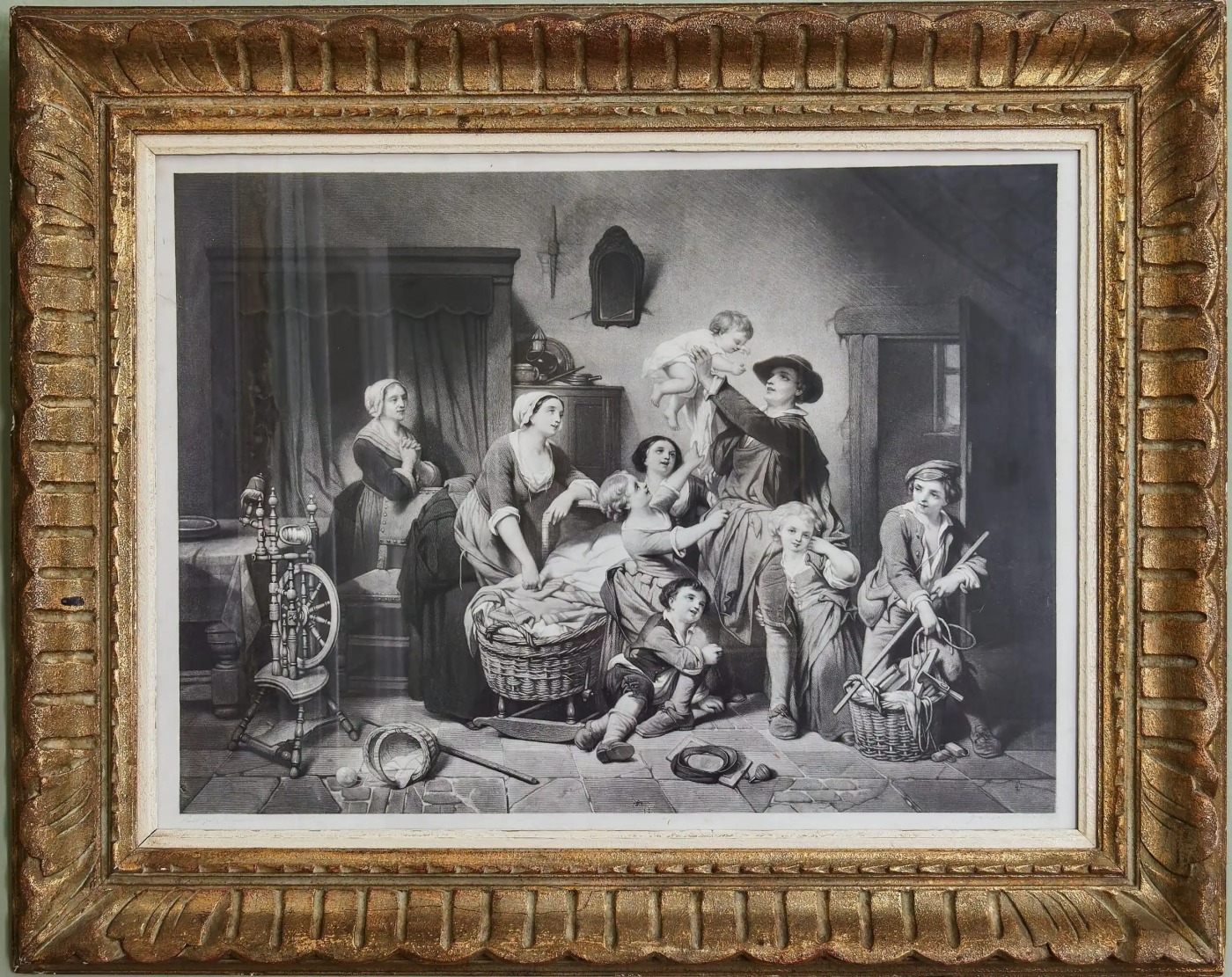 Mědirytina domácí štěstí signovaná