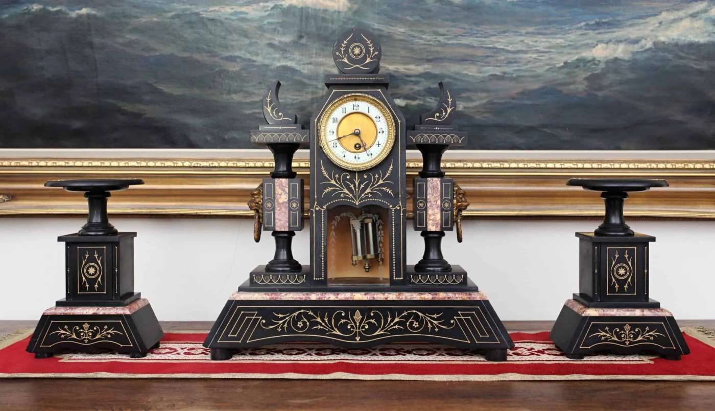 Starožitné třídílné Artdecové hodiny Reservé V.V.