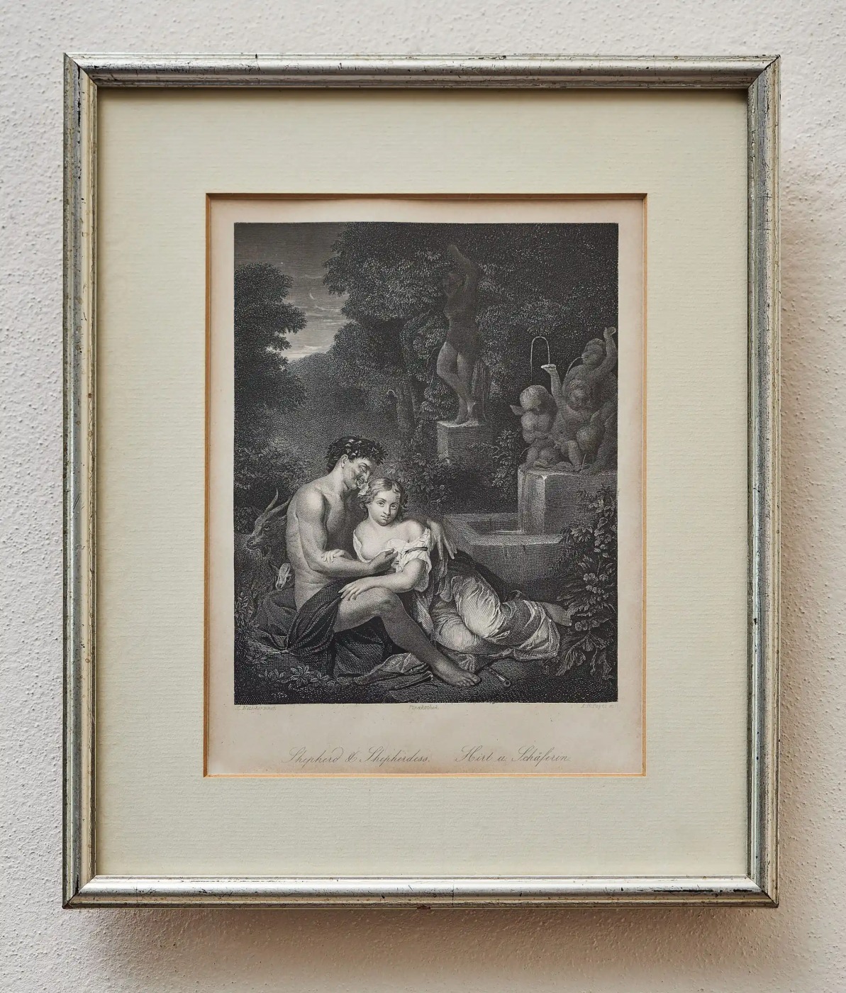 Mědiryt Shepherd & Shepherdess – pastýř a pastýřka podle Eglona van der Neera, 19. století