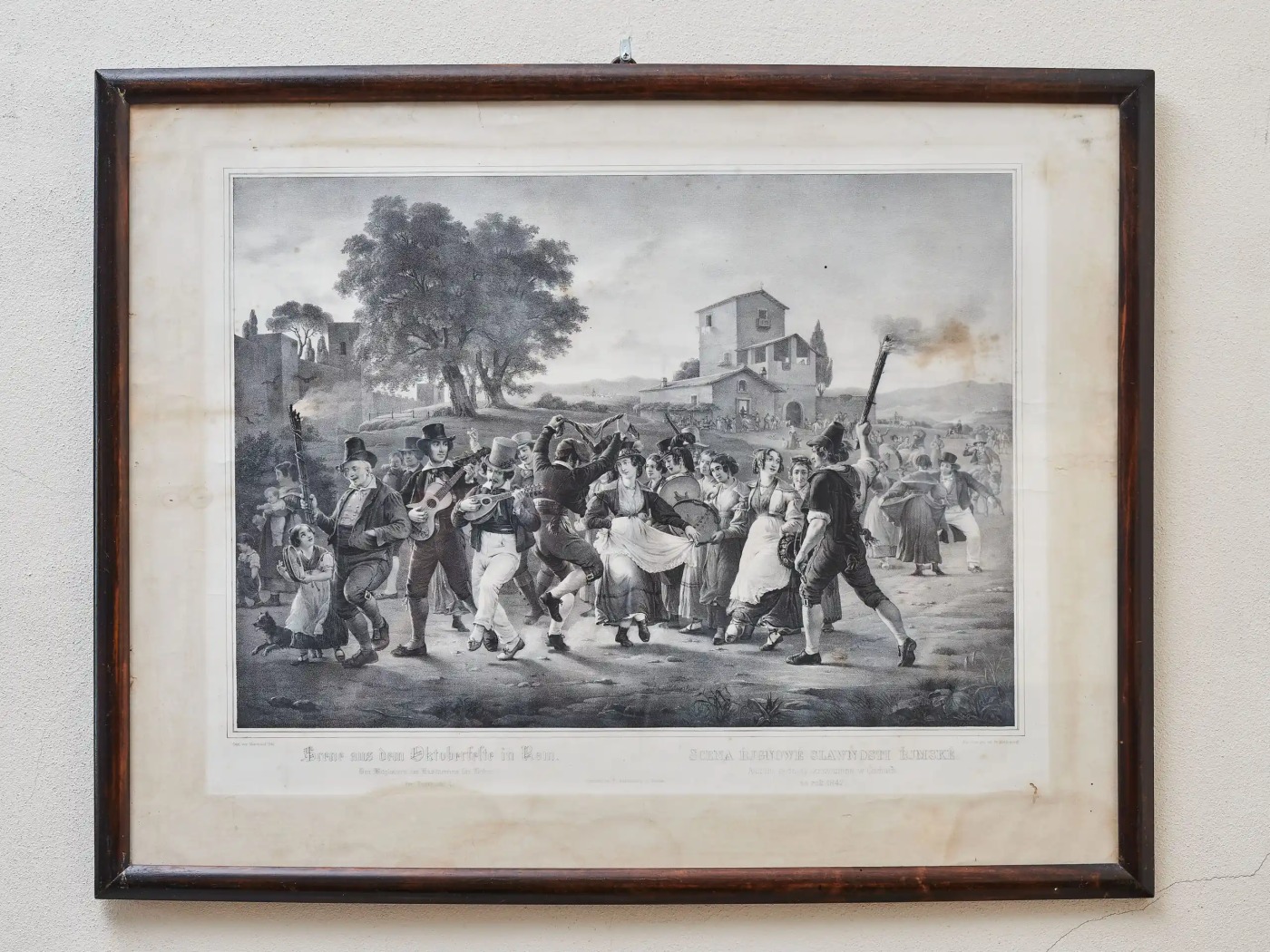 Litografie Scéna říjnové slavnosti římské, Marstrand 1841, Hanfstaengl Dresden