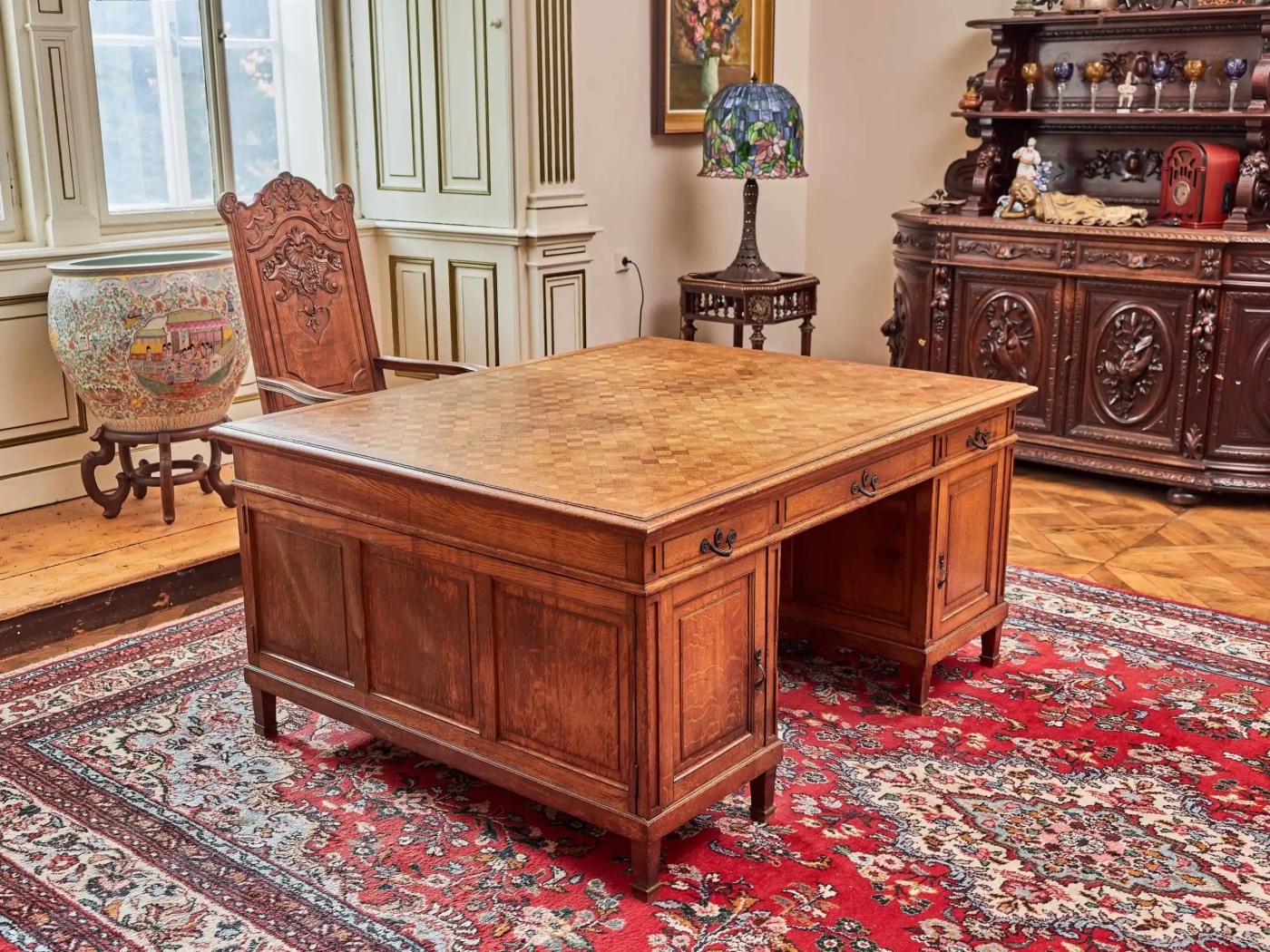 Starožitný psací stůl z dubu velký