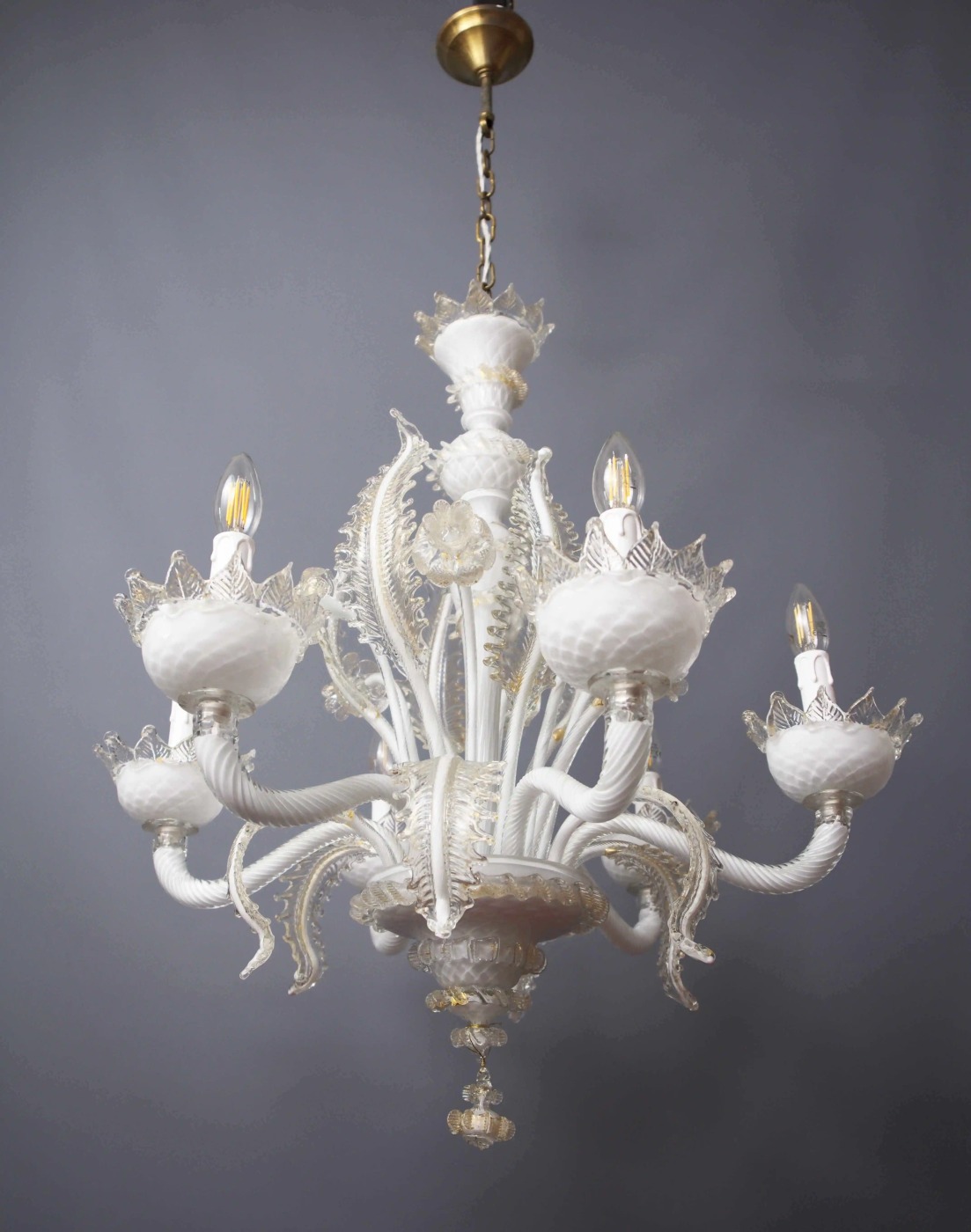 Benátský šestiramenný lustr z Murana, kolem roku 1950