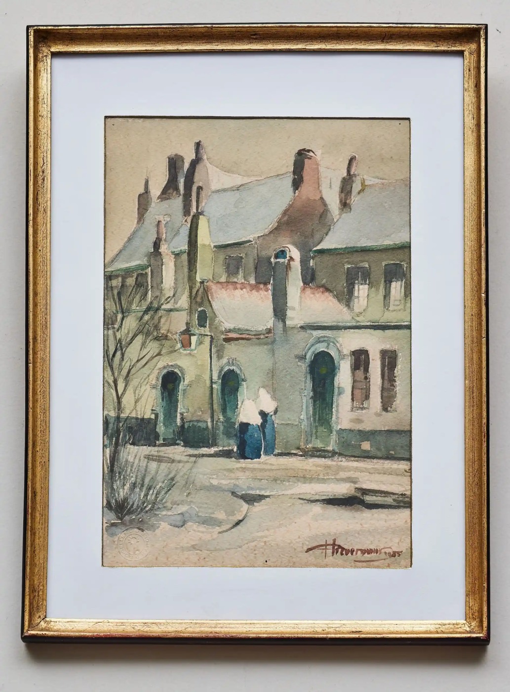 Jeptišky před klášterem akvarel 49 X 36 cm Reservé V.V.
