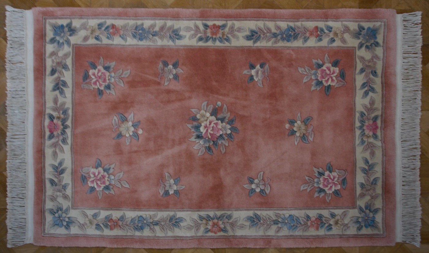 Pekingský růžový vlněný koberec 213 X 121 cm