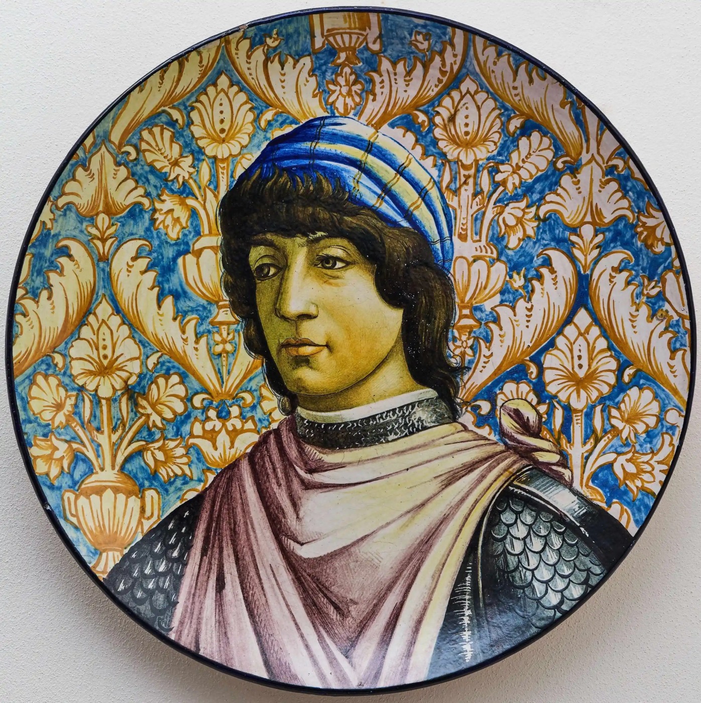 Obří italský talíř s portrétem podle Botticelliho 52 cm
